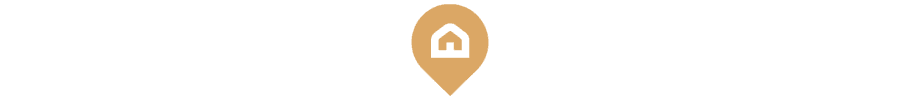A stylized map marker with a house icon inside.